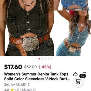 Denim Sleeveless V-Neck Button Top